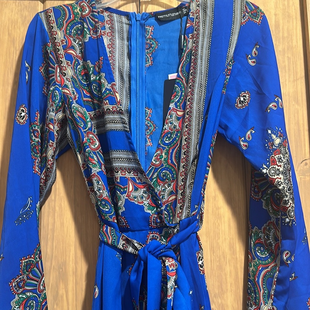 PrettyLittleThing Cobalt Print Satin Kimono Maxi Dress